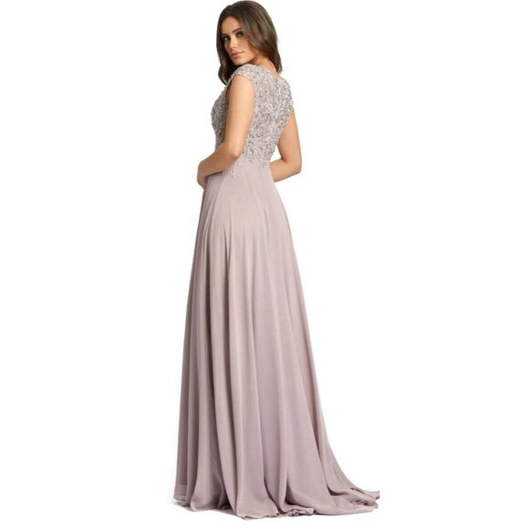 Mac Duggal Gown Dress Size 18 Appliquéd Cap Sleeve Bodice Flowy Lilac 20264 $598 - Picture 2 of 15